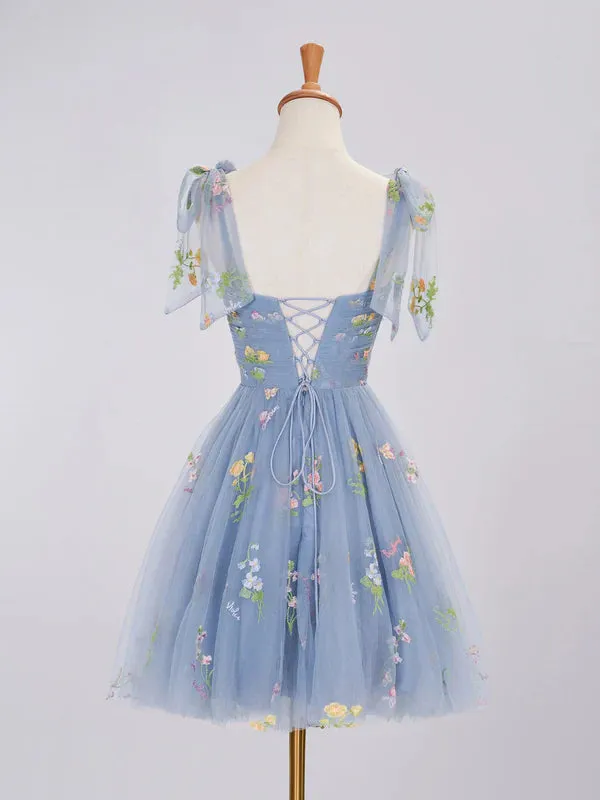 Aline Short Prom Dresses Sweetheart Tulle Floral Homecoming Dress