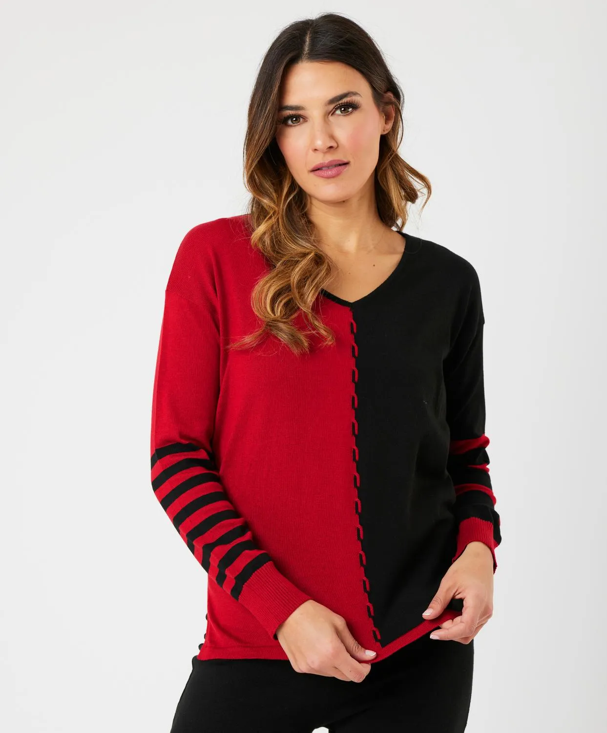 Angel Apparel - V-Neck Cable Sleeve Sweater
