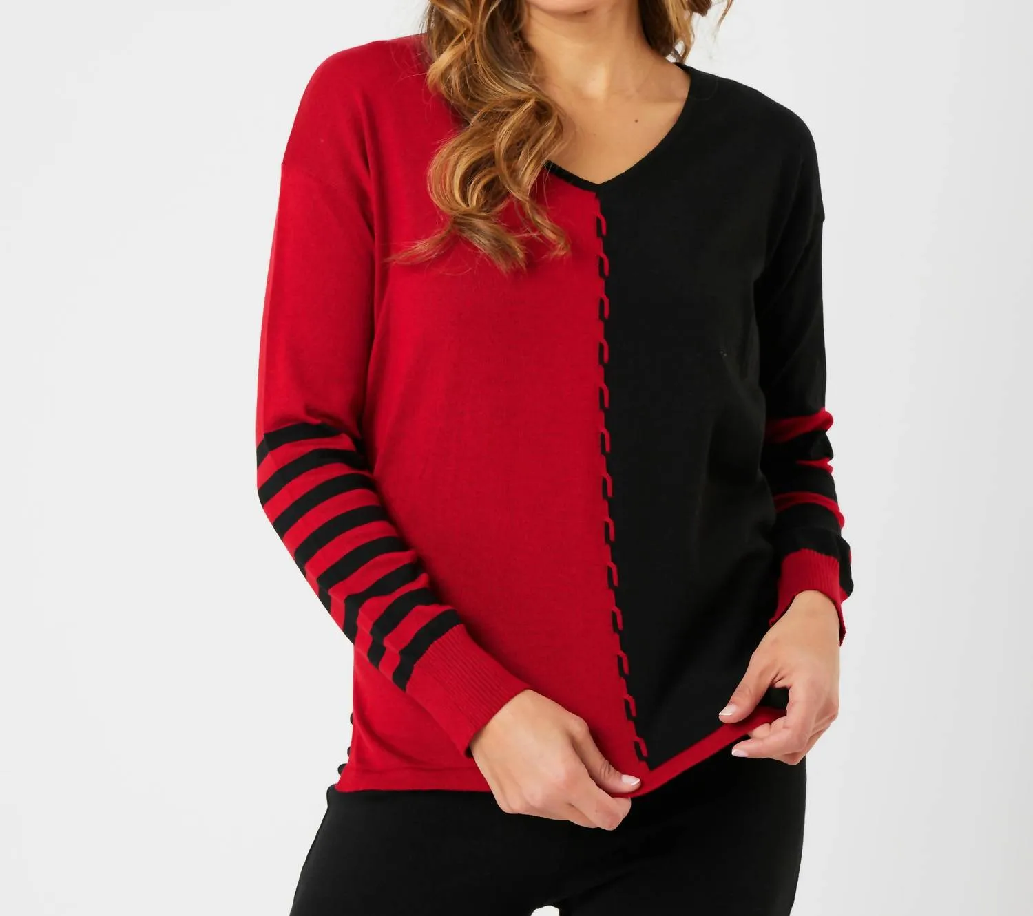 Angel Apparel - V-Neck Cable Sleeve Sweater