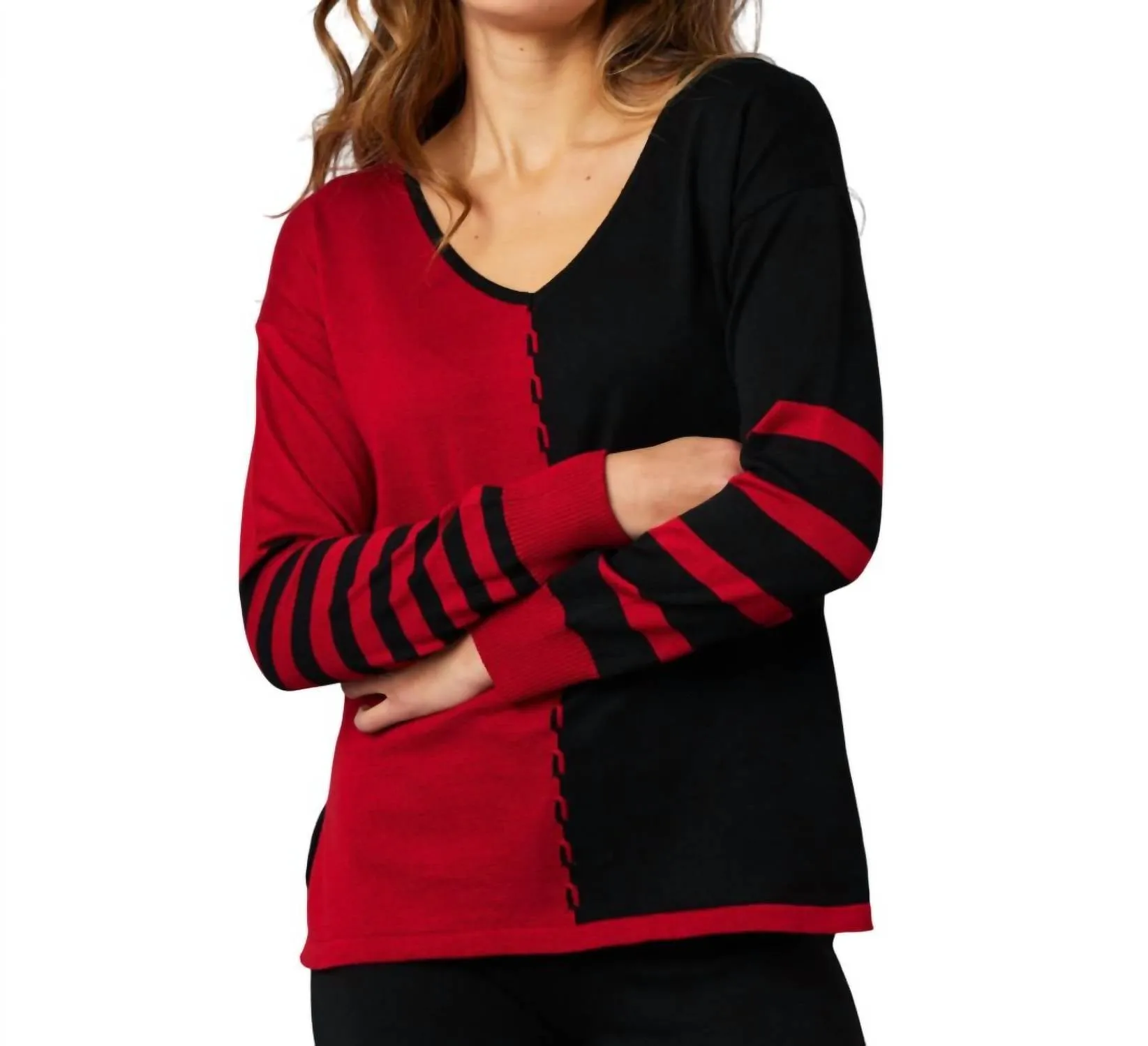 Angel Apparel - V-Neck Cable Sleeve Sweater