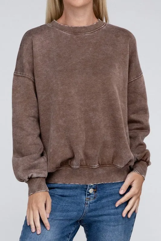Edgy Comfy Modern Fashion Acid Wash Fleece Oversized Pullover