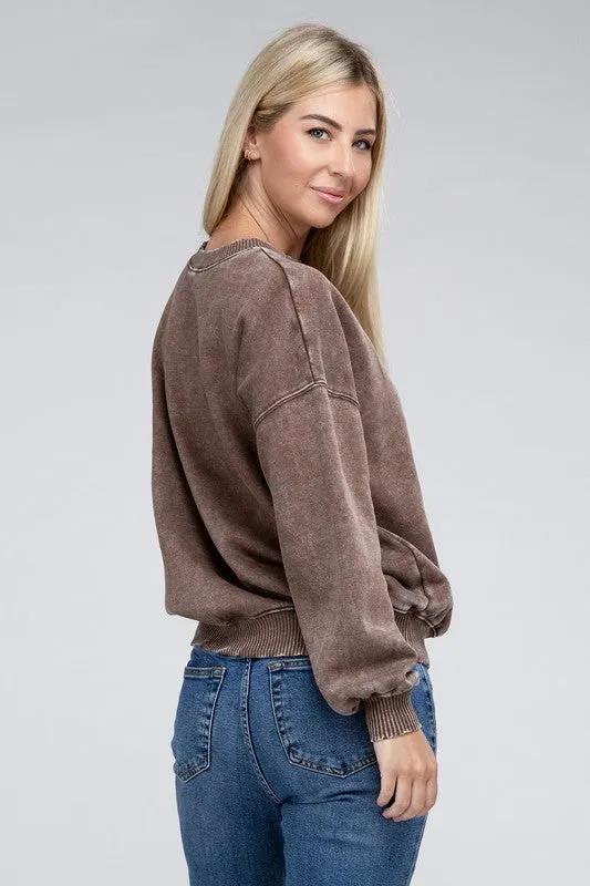 Edgy Comfy Modern Fashion Acid Wash Fleece Oversized Pullover