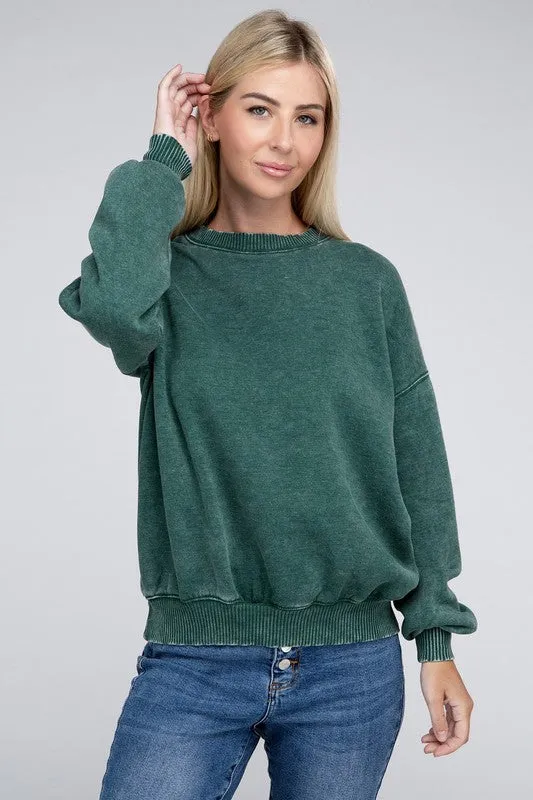 Edgy Comfy Modern Fashion Acid Wash Fleece Oversized Pullover