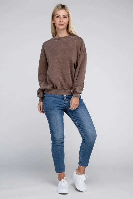 Edgy Comfy Modern Fashion Acid Wash Fleece Oversized Pullover