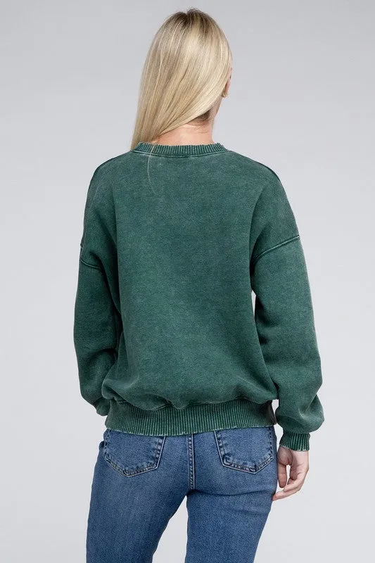 Edgy Comfy Modern Fashion Acid Wash Fleece Oversized Pullover