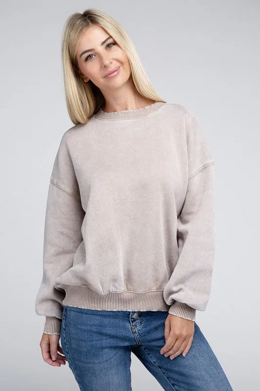 Edgy Comfy Modern Fashion Acid Wash Fleece Oversized Pullover