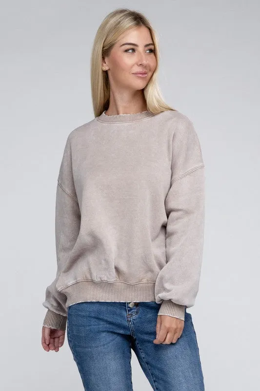 Edgy Comfy Modern Fashion Acid Wash Fleece Oversized Pullover