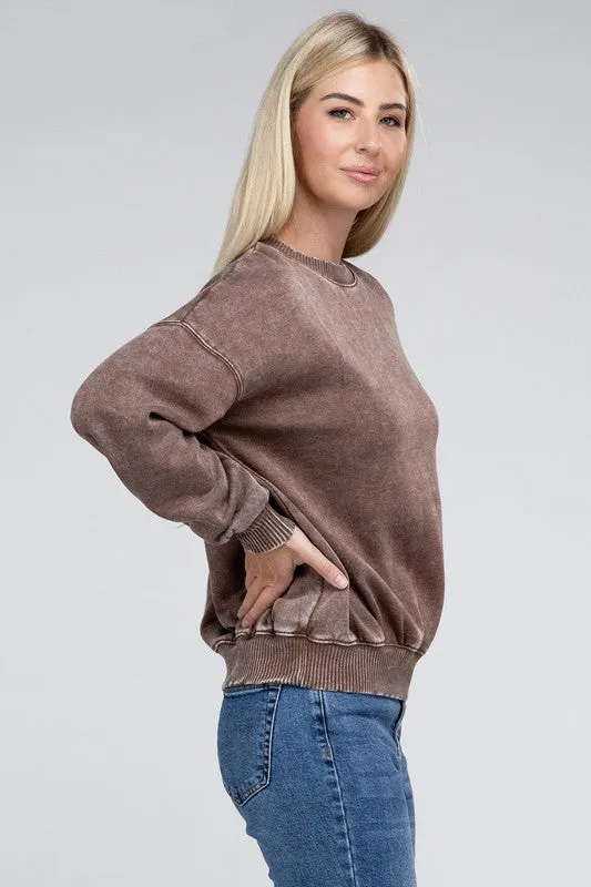 Edgy Comfy Modern Fashion Acid Wash Fleece Oversized Pullover