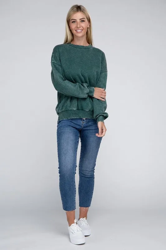 Edgy Comfy Modern Fashion Acid Wash Fleece Oversized Pullover