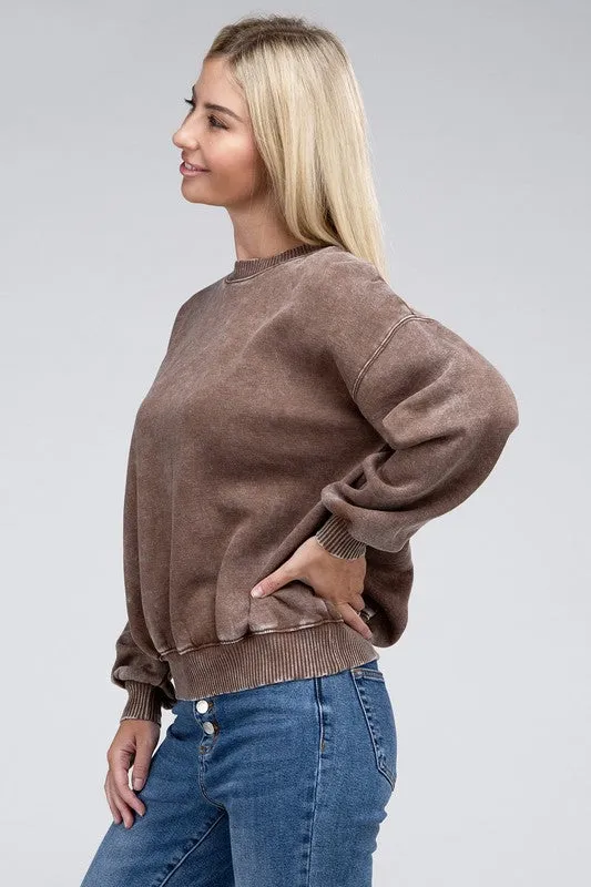 Edgy Comfy Modern Fashion Acid Wash Fleece Oversized Pullover