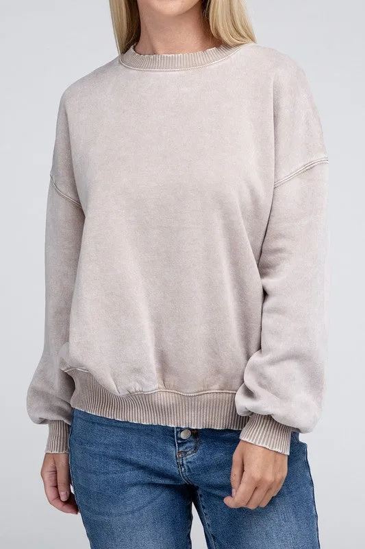Edgy Comfy Modern Fashion Acid Wash Fleece Oversized Pullover