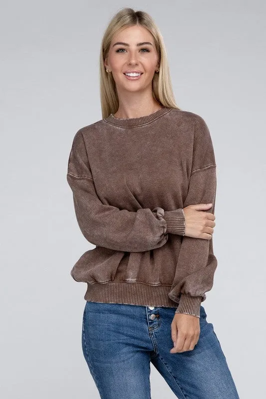 Edgy Comfy Modern Fashion Acid Wash Fleece Oversized Pullover