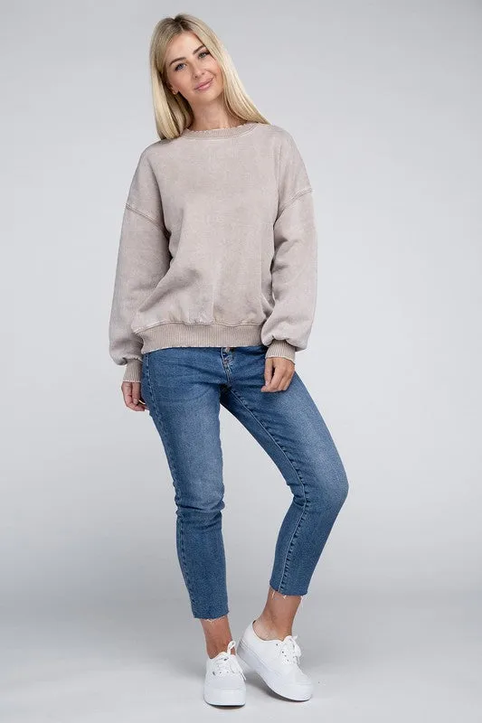 Edgy Comfy Modern Fashion Acid Wash Fleece Oversized Pullover