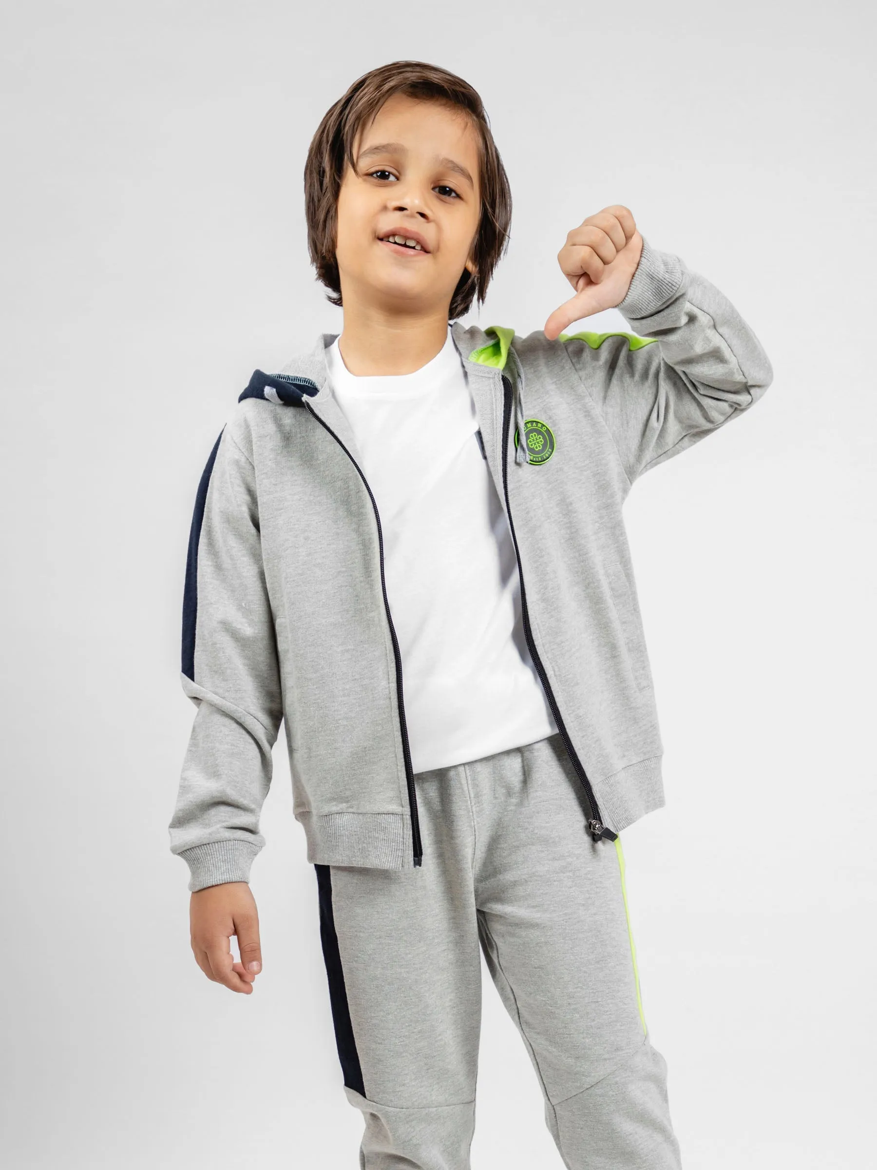 Grey Tracksuit With Hoodie & Jogger Pajama - Pack Of 2 PC